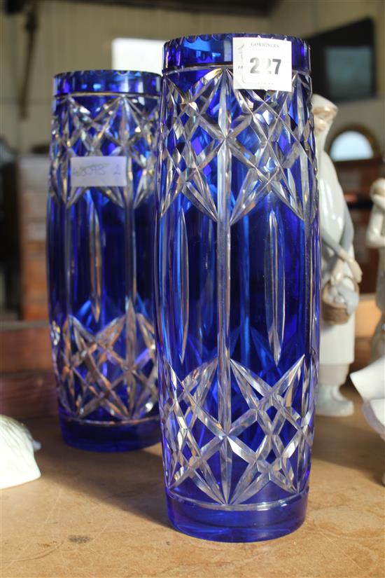 Pair of blue flash glass vases(-)